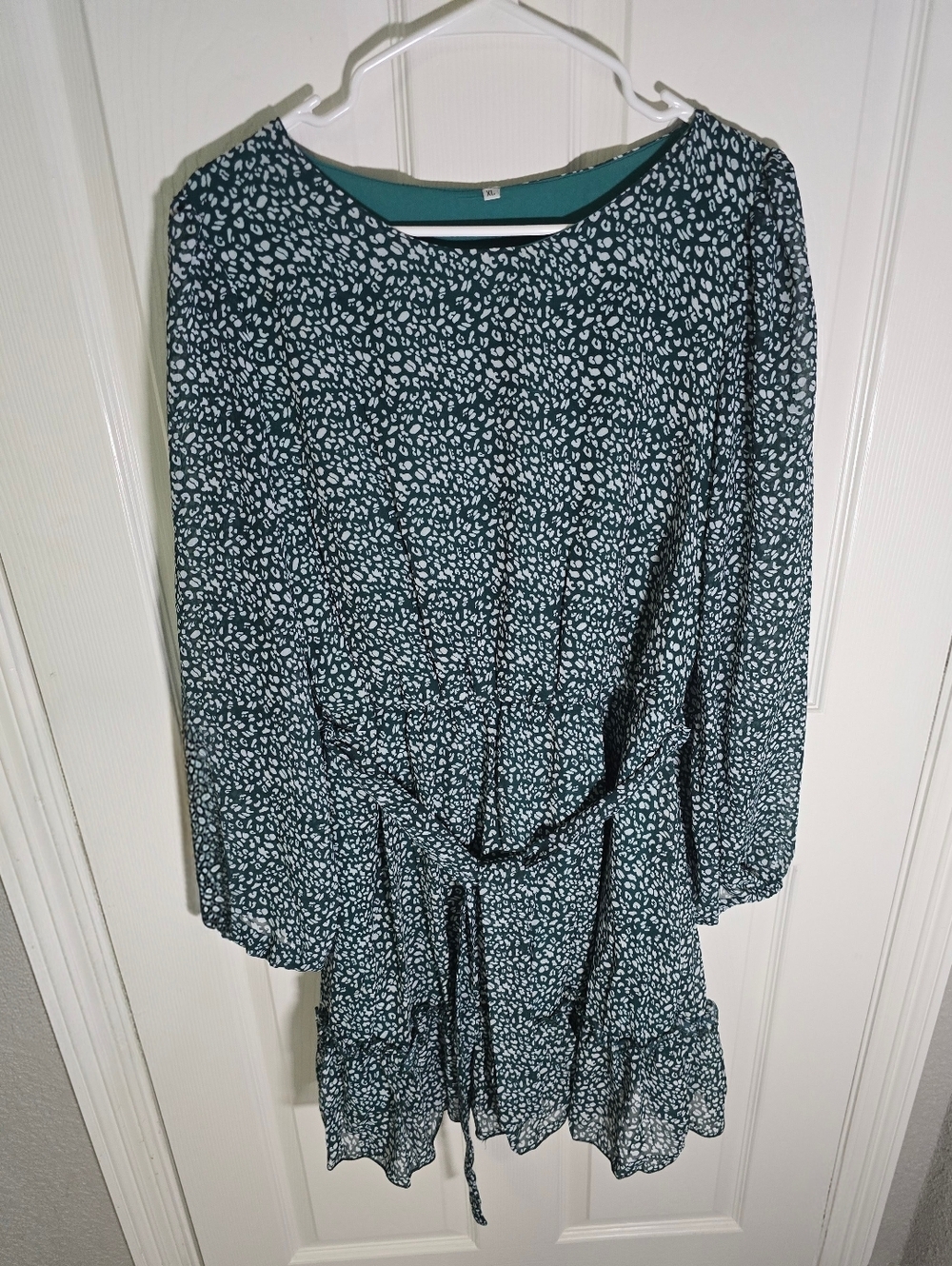 Ladies Casual Green Floral Chiffon Ruffle Long Sleeve Dress XL - Picture 2 of 10